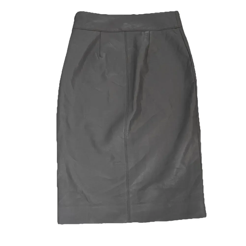 Babaton Aritzia Vegan Leather Grey Soft Skirt Straight Pencil 6 Office Classic